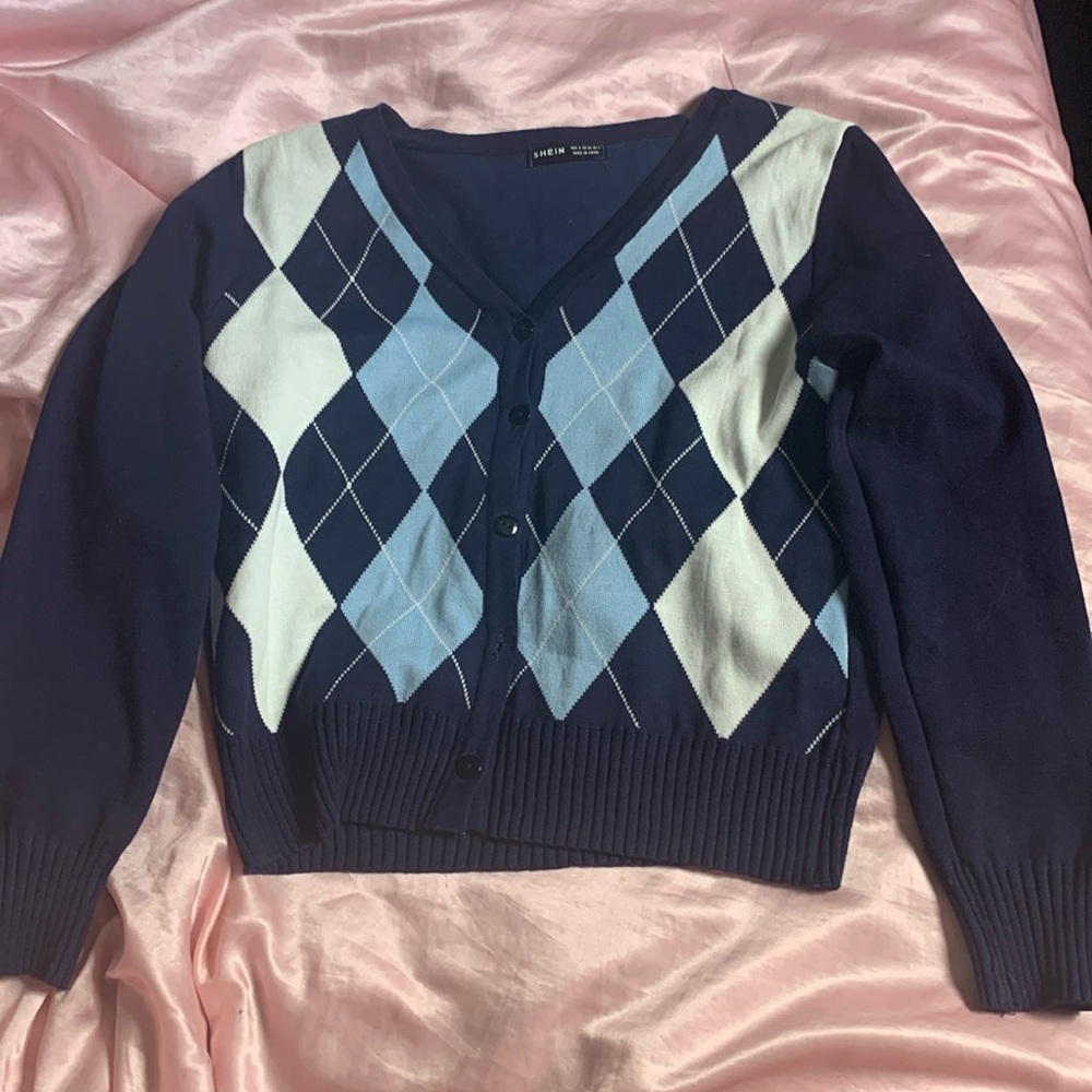 Woman’s Navy Blue Cardigan with pattern